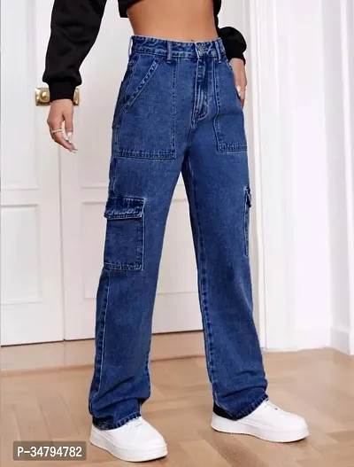 Stylish Blue Denim Solid Mid Rise Jeans For Women-thumb3