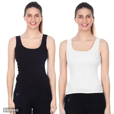 Woman Cotton Full Lanth Camisole Black White Pack of-2