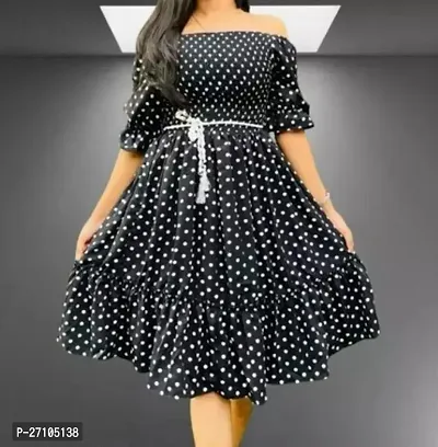 Stylish Crepe Printed Frock Dress For Women-thumb0