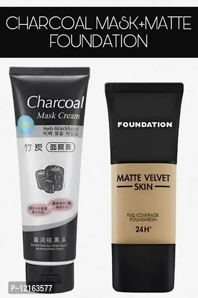 COMBO PACK 1PCS CHARCOAL MASK CREAM AND METTE SKIN FOUNDATION TUBE PACK OF 2