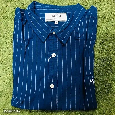 Reliable Blue Cotton Blend Striped Long Sleeves Casual Shirts For Men-thumb0