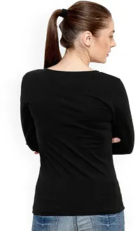 Womens Black Cotton V Neck 3/4 Sleeves T-shirt-thumb1