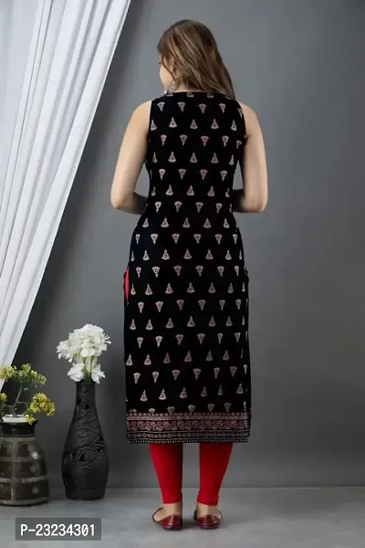 DKM Creation Rayon Printed Straight Sleeveless Kurti, Black, XL-thumb2