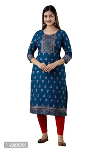 DKM Creation Women's Pure Rayon Straight Kurta (Small, Blue)