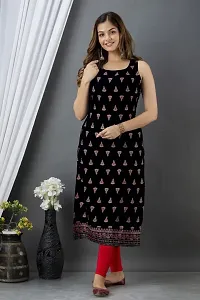 DKM Creation Rayon Printed Straight Sleeveless Kurti, Black, XL-thumb1