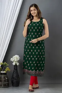 DKM Creation Rayon Printed Straight Sleeveless Kurti, Dark Green, S-thumb1