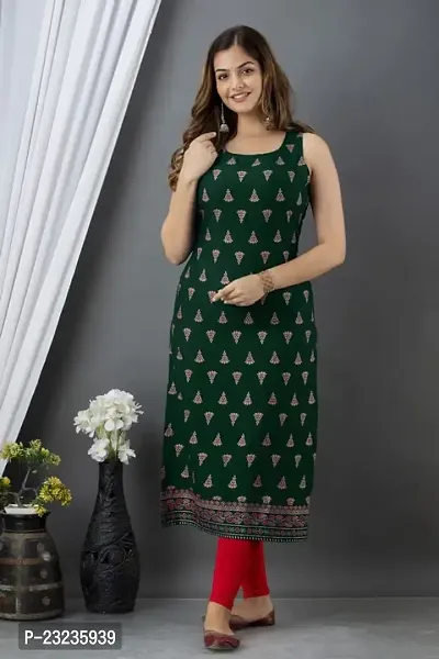 DKM Creation Rayon Printed Straight Sleeveless Kurti, Dark Green, S-thumb2