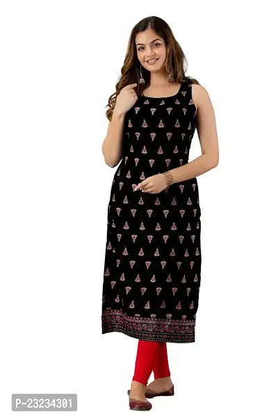 DKM Creation Rayon Printed Straight Sleeveless Kurti, Black, XL-thumb0