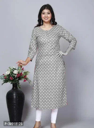 Stylish Grey Rayon Printed Kurta For Women-thumb0