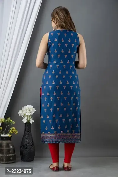 DKM Creation Rayon Printed Straight Sleeveless Kurti, Blue, XL-thumb2