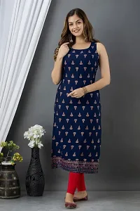 DKM Creation Rayon Printed Straight Sleeveless Kurti, Navy Blue, M-thumb1