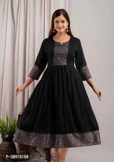 Stylish Black Rayon Printed Kurta For Women