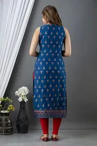 DKM Creation Rayon Printed Straight Sleeveless Kurti, Blue-thumb3