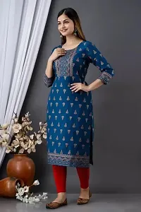 DKM Creation Women's Pure Rayon Straight Kurta (Small, Blue)-thumb1