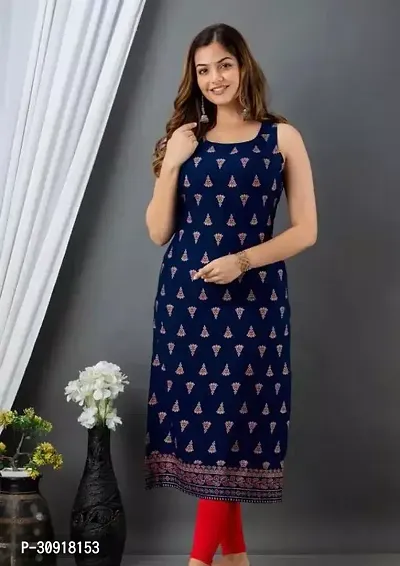 Stylish Navy Blue Rayon Printed Kurta For Women-thumb0