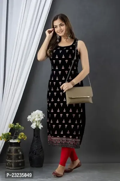 DKM Creation Rayon Printed Straight Sleeveless Kurti, Black, XL-thumb3