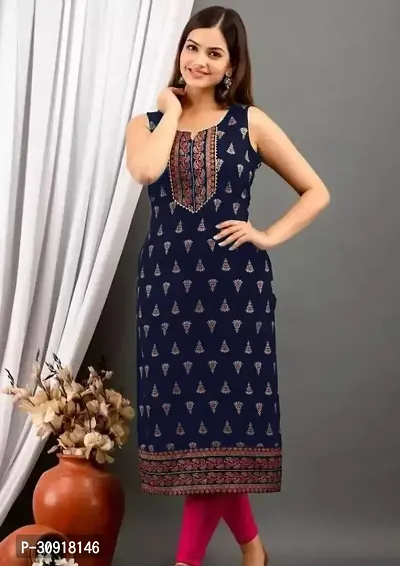 Stylish Navy Blue Rayon Printed Kurta For Women