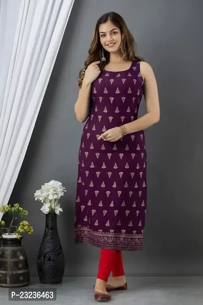 DKM Creation Rayon Printed Straight Sleeveless Kurti, Wine, L-thumb2