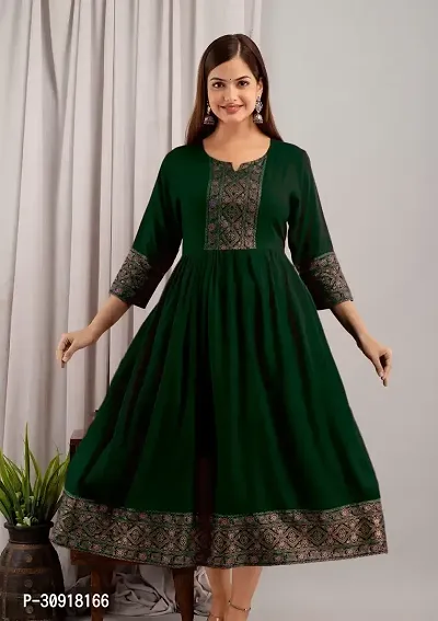 Stylish Green Rayon Printed Kurta For Women-thumb0