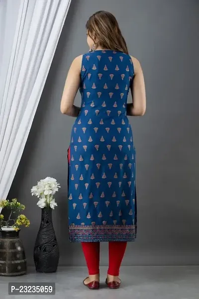 DKM Creation Rayon Printed Straight Sleeveless Kurti, Blue-thumb4