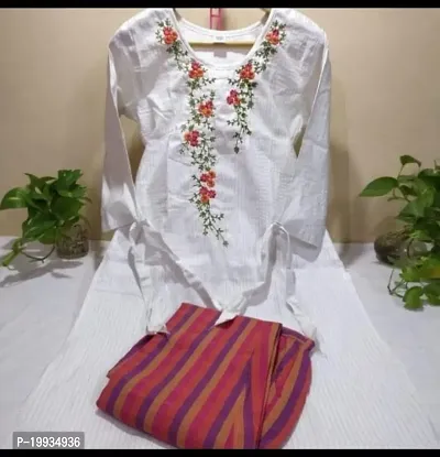 Stylish Women Cotton Blend Kurta with Botton Set