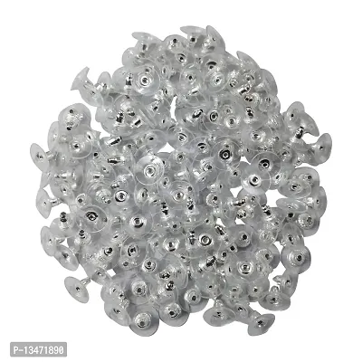 PRODUCTMINE? Flat Clear Plastic Ear Back Stoppers push buttons Findings Stud Earring Plugs Stoppers For Earrings 10 MM- 200 Pieces