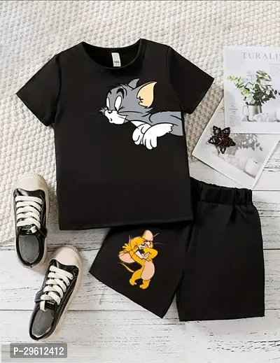 Fabulous Black Cotton Printed T-Shirts with Shorts For Boys-thumb0