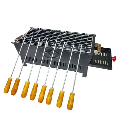 NE Grills Portable charcoal BBQ grill for roasting and grilling with 8 skewers and 1 stainless steel grill