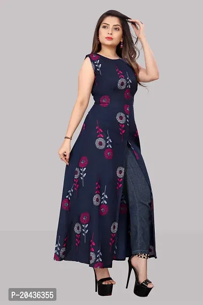 Stylish Blue Crepe Printed Fit And Flare Dress For Women-thumb2