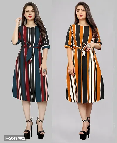 Stylish Multicoloured Crepe Printed A-Line Dress For Women Pack Of 2-thumb0