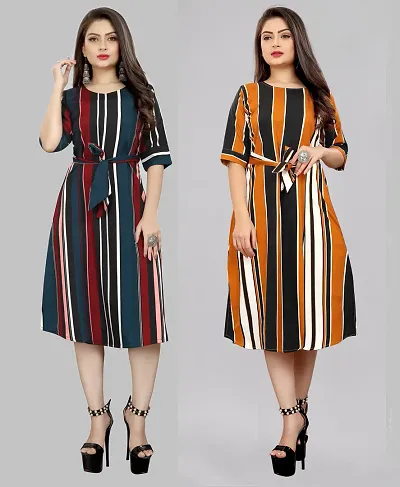 Stylish Crepe A-Line Dress For Women Pack Of 2