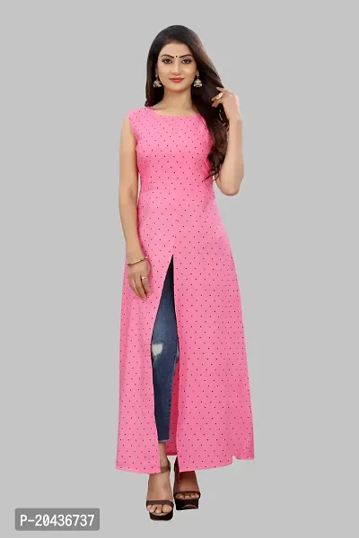 Stylish Pink Crepe Printed Fit And Flare Dress For Women-thumb0