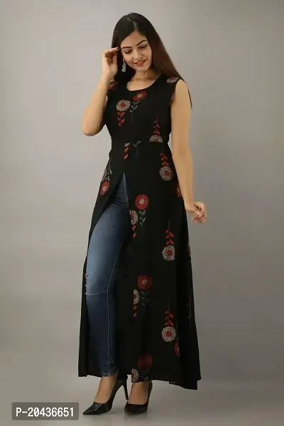 Stylish Black Crepe Printed Fit And Flare Dress For Women-thumb3