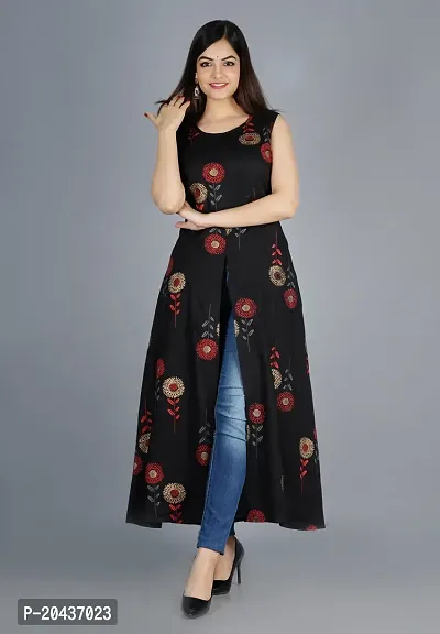 Stylish Black Crepe Printed Fit And Flare Dress For Women-thumb0