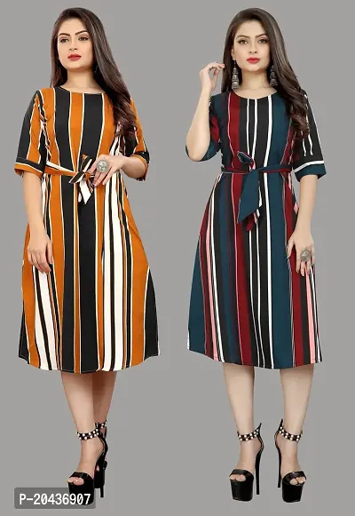 Stylish Multicoloured Crepe Printed A-Line Dress For Women Pack Of 2-thumb0