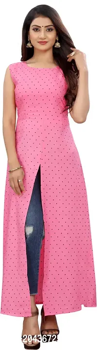 Stylish Pink Crepe Printed Fit And Flare Dress For Women-thumb0