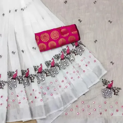 Stylish Fancy Designer Linen Saree With Blouse Piece For Women