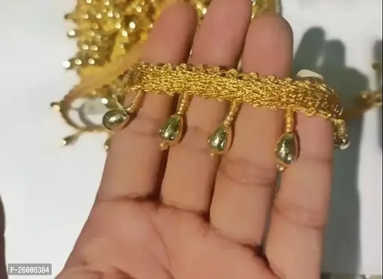 Stylish Fancy Designer Golden Hanging Pearl Latkan Jhalar Lace For Blouse Pack 4M