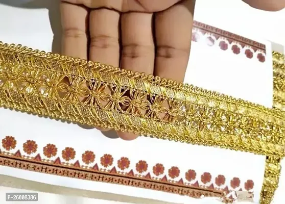 Stylish Fancy Designer Border Lace Cutwork Embroidery Brass Gold Broad 9M-thumb0