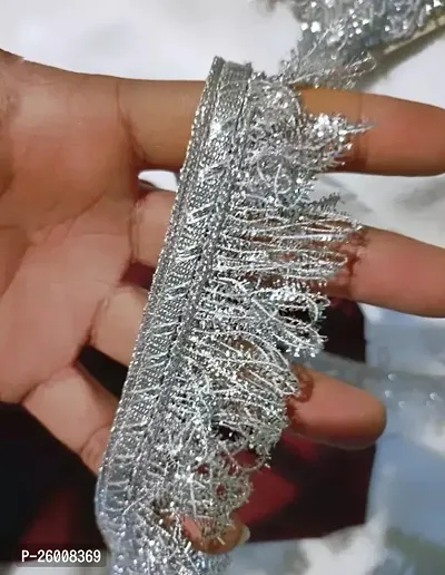 Stylish Fancy Designer Silver Fringe Kiran Jhalar Decorating Ribbon Lace 9M