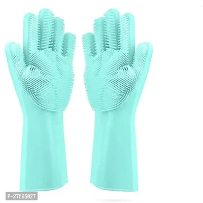 Dishwashing Gloves with Wash Scrubber + Magic Silicone Gloves + Heat Resistant + Reusable(PACK OF 1)-thumb0