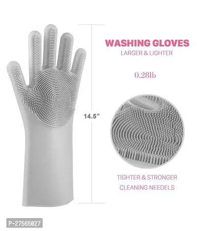 Dishwashing Gloves with Wash Scrubber + Magic Silicone Gloves + Heat Resistant + Reusable(PACK OF 1)-thumb3