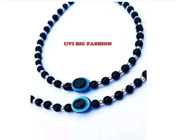 Uniqon Adjustable Round Crystal Moti Pearl Beads/Stone Single Evil Eye Nazariya Suraksha Kavach Foot/Leg Payal/Pajeb Chain Anklets/Bracelet Fashion Jewellery Set For Women's And Girl's