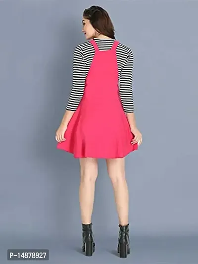 absorbing Cotton Blend Striped Women Dungaree Dress with Top-thumb2