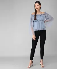 absorbing Women Net Off-Shoulder Grey Top-thumb1