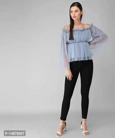 absorbing Women Net Off-Shoulder Grey Top-thumb2