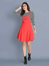 absorbing Cotton Blend Striped Women Dungaree Dress with Top-thumb1