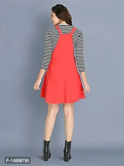 absorbing Cotton Blend Striped Women Dungaree Dress with Top-thumb4