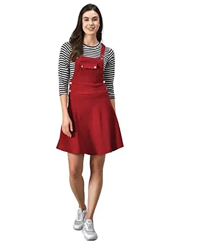 absorbing Cotton Blend Striped Women Dungaree Dress with Top
