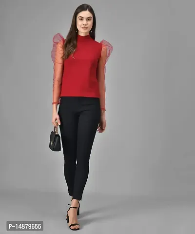 absorbing Casual Juliet Sleeve Solid Women Maroon Top-thumb2